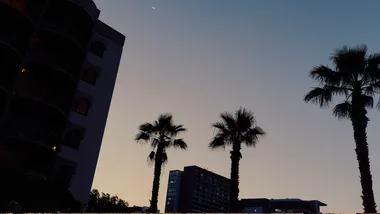 Brisbane's twilight skyline from The Calile Hotel