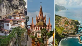 Imagery of Paro in Bhutan, Madeira in Portugal, San Miguel de Allende in Mexico