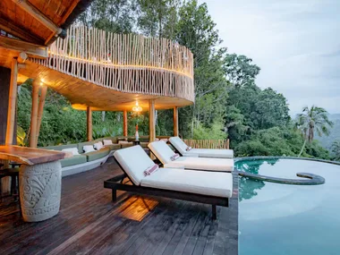 The Dream Cliffside Bamboo Villa By Avana with three bedrooms, infinity pool and luxury bamboo features.