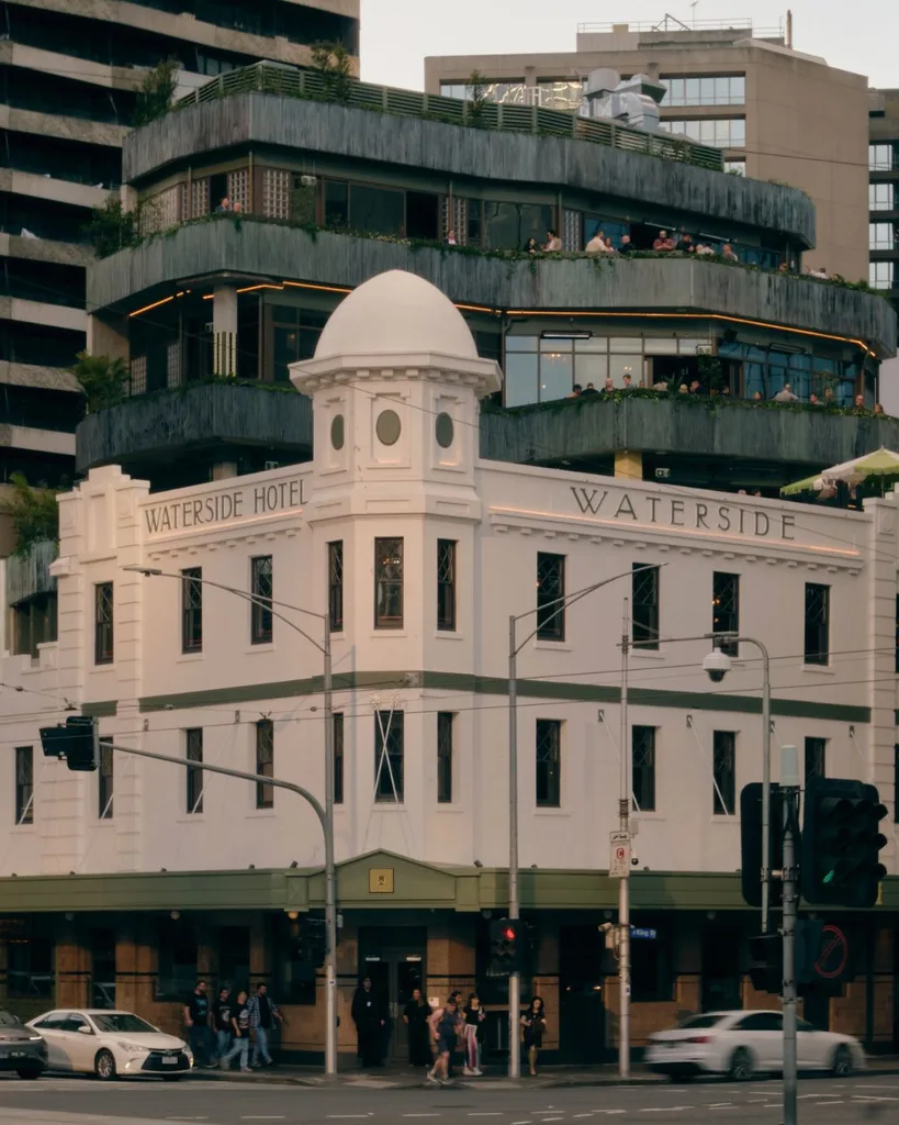 The iconic domed exterior of the Waterside Hotel in melbourne, newly opened and refurbished