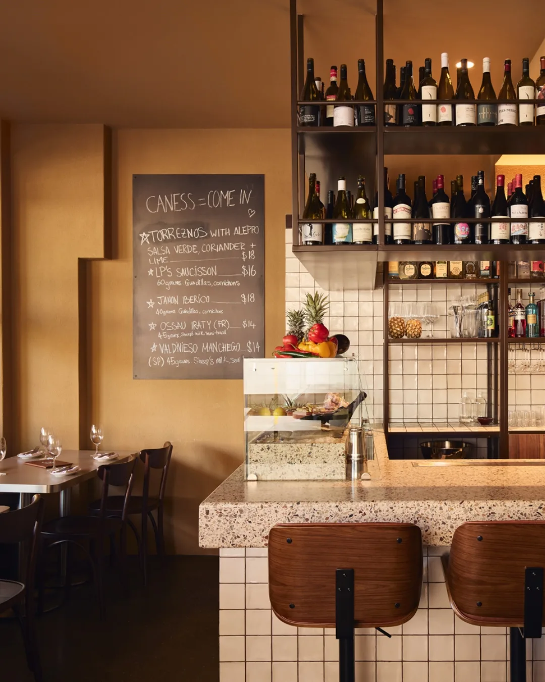 The casually cool interiors of Paddington wine and tapas bar, Caness.