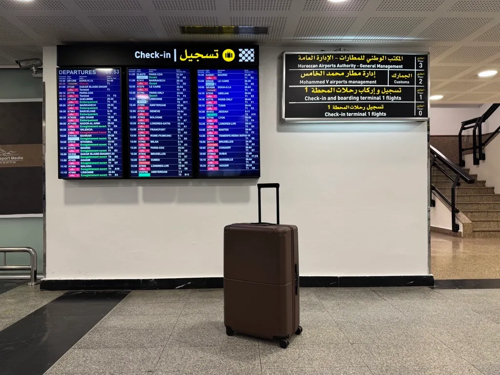 July suitcase at Casablanca Airport in Morocco