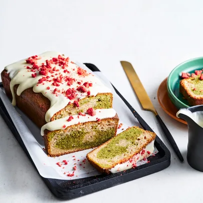 Matcha strawberry marble cake