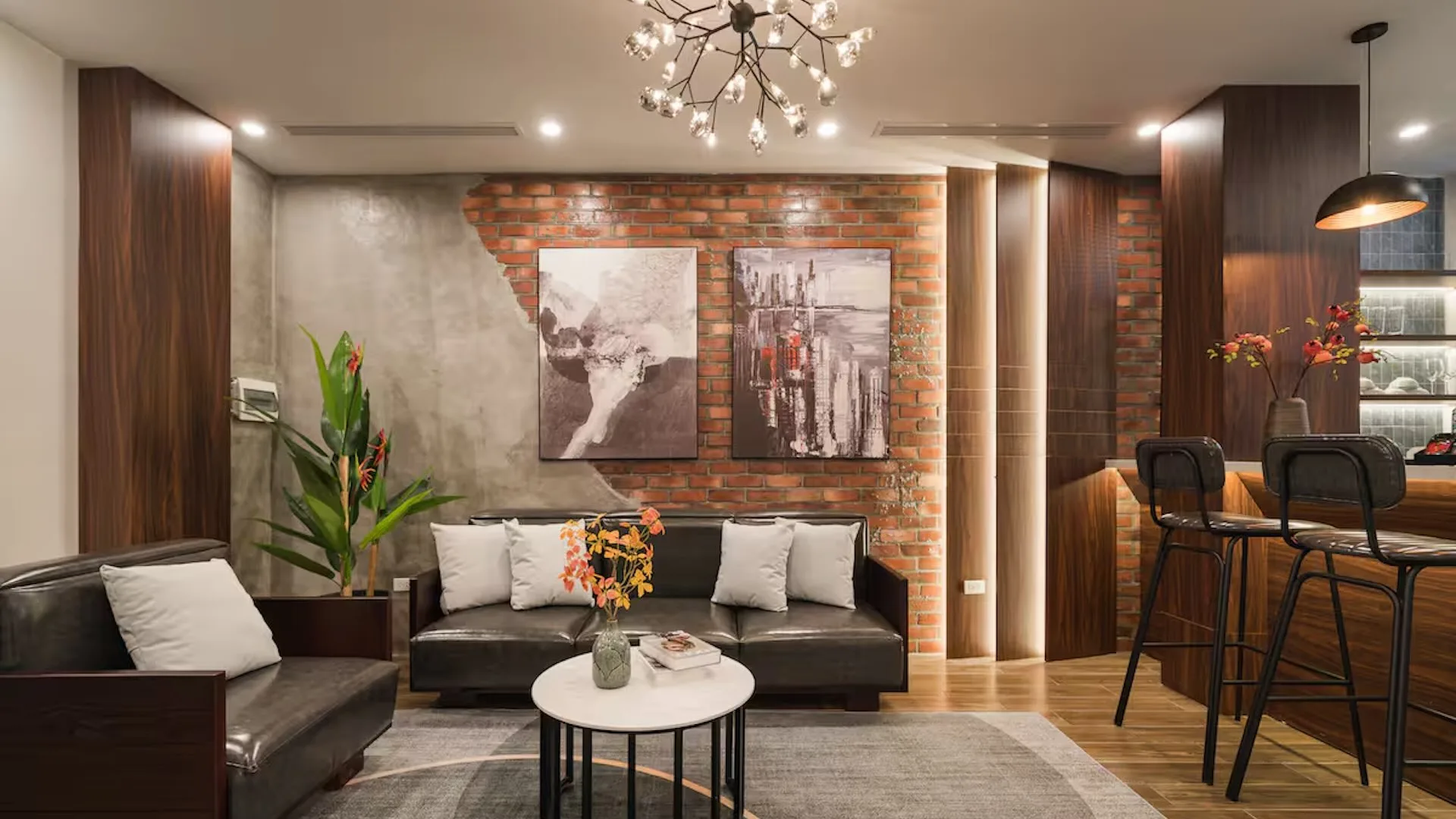 A top-rated Vietnam Airbnb in Hanoi, this industrial-style apartment has two bedrooms and bathrooms, with three beds