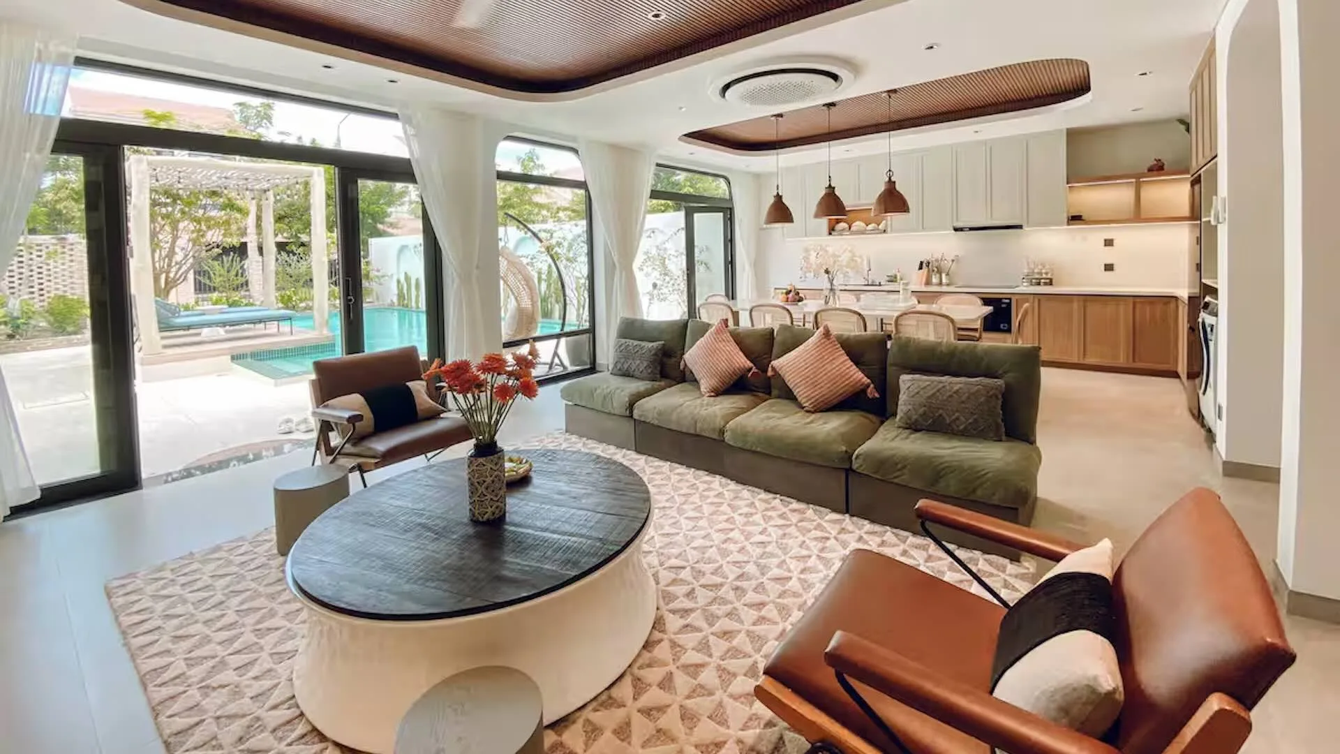 The living area in this luxury 3 bedroom Airbnb in Hoi An, Vietnam