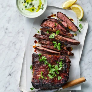 Butterflied lamb leg with mint yoghurt and fattoush