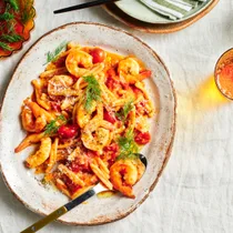 One-pan prawn casarecce with kefalotiri