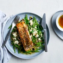 Pan-fried barramundi with sugar snap pea and couscous salad