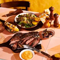 Lennox Hastie's grilled bavette served with a sunny romesco and sweet, charred onions
