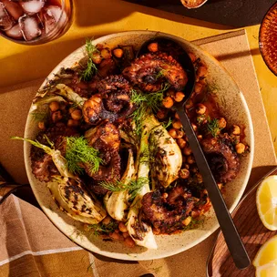 Lennox Hastie's recipe for grilled octopus with braised chickpeas warmed with cumin, fennel and lemon