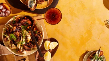 Lennox Hastie's recipe for grilled octopus with braised chickpeas warmed with cumin, fennel and lemon
