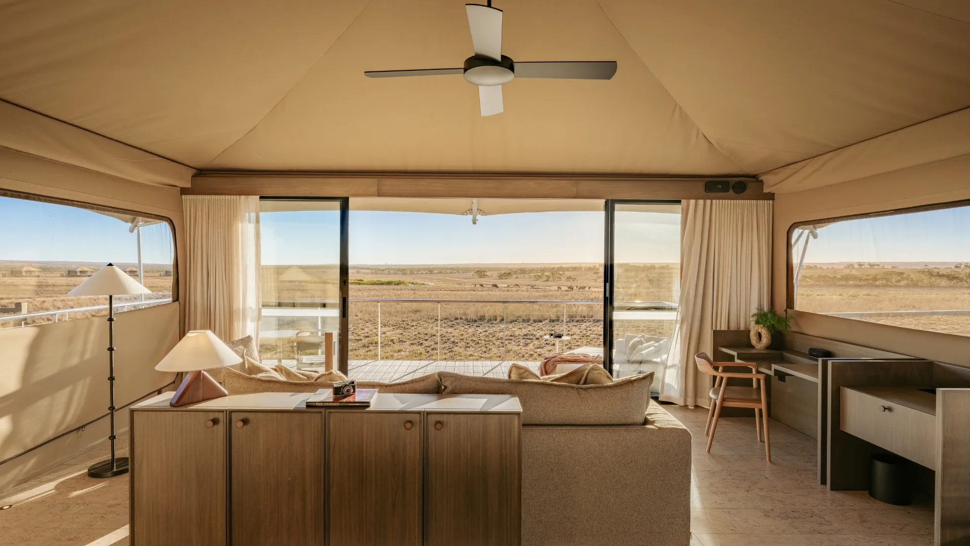 The view from the spacious lounge within the safari tents at Safari Lodge