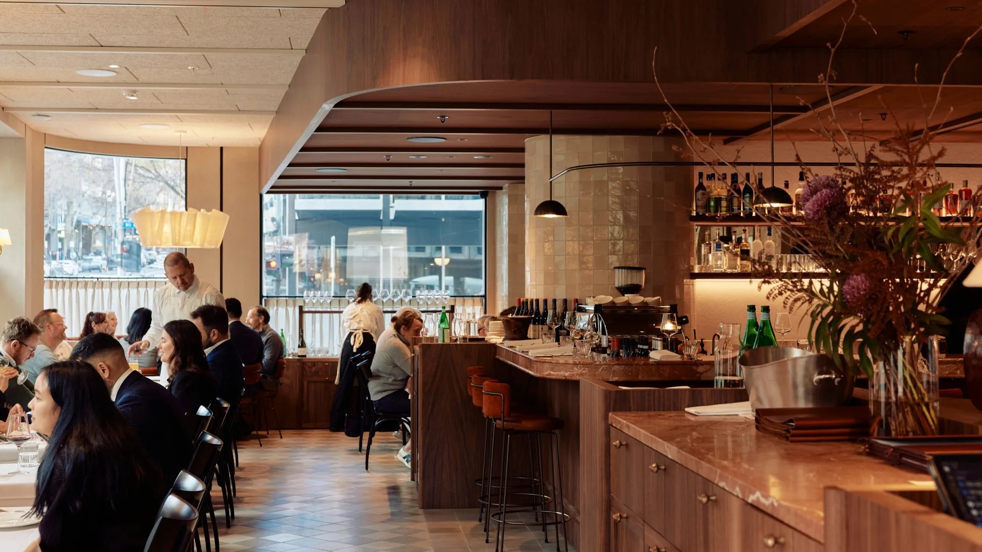 The interiors of Harriot is warm and buzzy