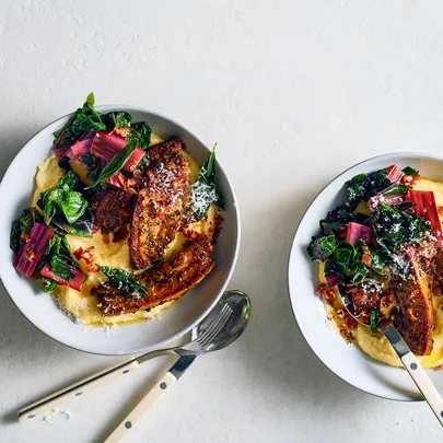 Quick porchetta pork with soft polenta