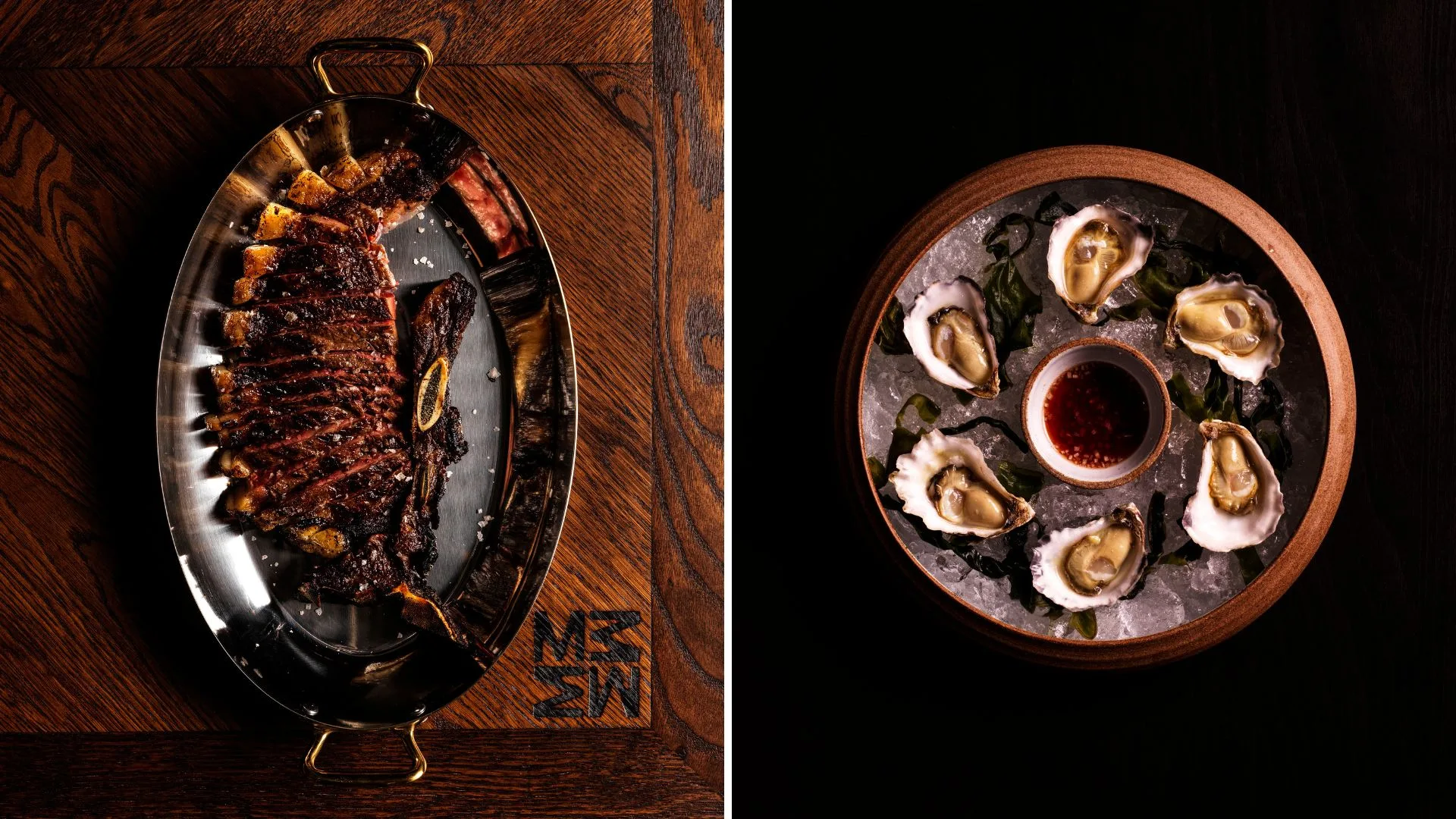 Magma Wagyu steak from David Blackmore farm and appellation oysters