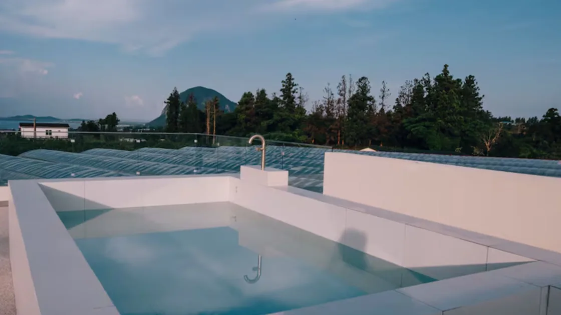 The Airbnb on a Korean island with a rooftop tub, projector screen and gorgeous garden