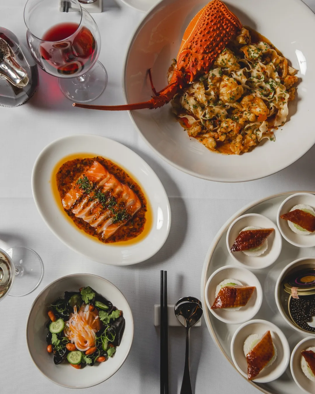 A tablescape of some of the food on the menu at Sydney's outpost of Lee Ho Fook