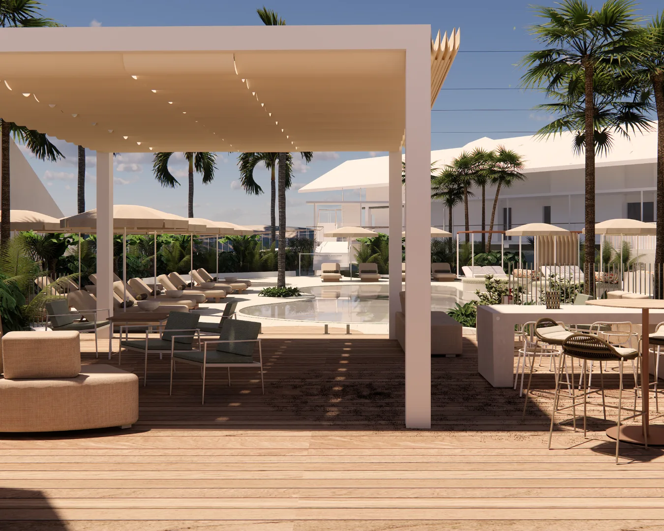 The poolside deck at The Leea Hotel in Darwin