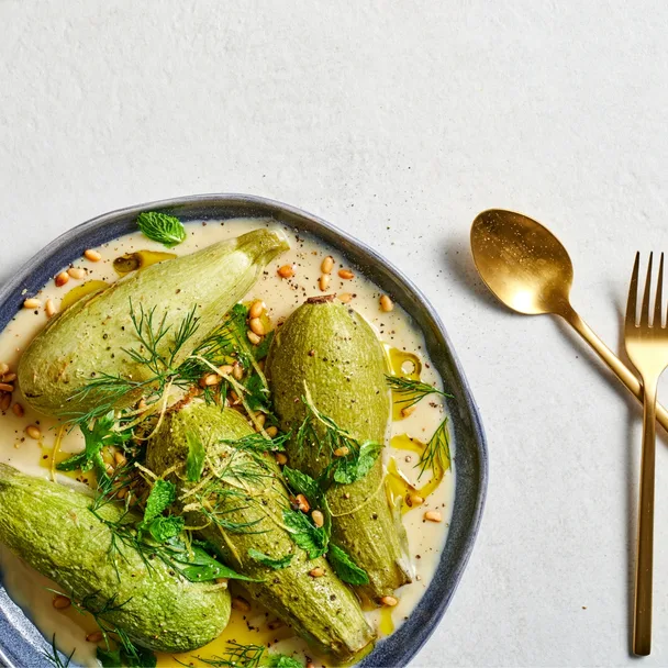 Zucchini yemesta in a silky avgolemono sauce