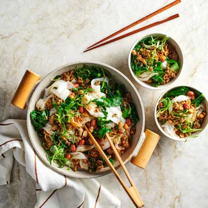 Chilli Sichuan pork with rolled noodles