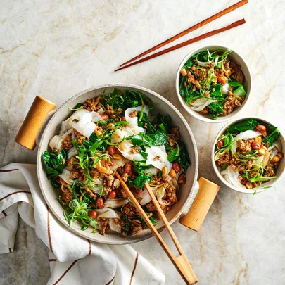 Chilli Sichuan pork with noodle rags