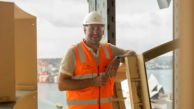 Chef Curtis Stone at the Waldorf Astoria construction site overlooking Sydney Harbour