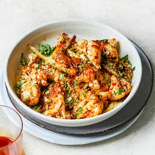 Harissa-roasted cauliflower with preserved lemon dressing and pepitas