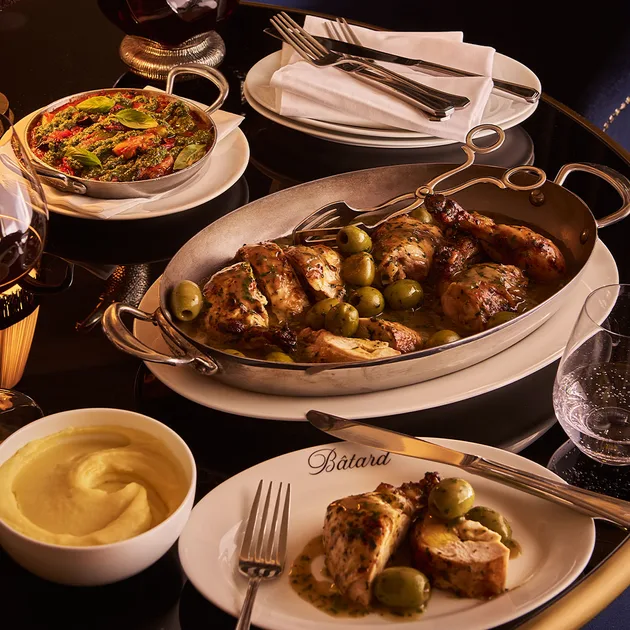 Maison Bâtard's roast chicken with green olives