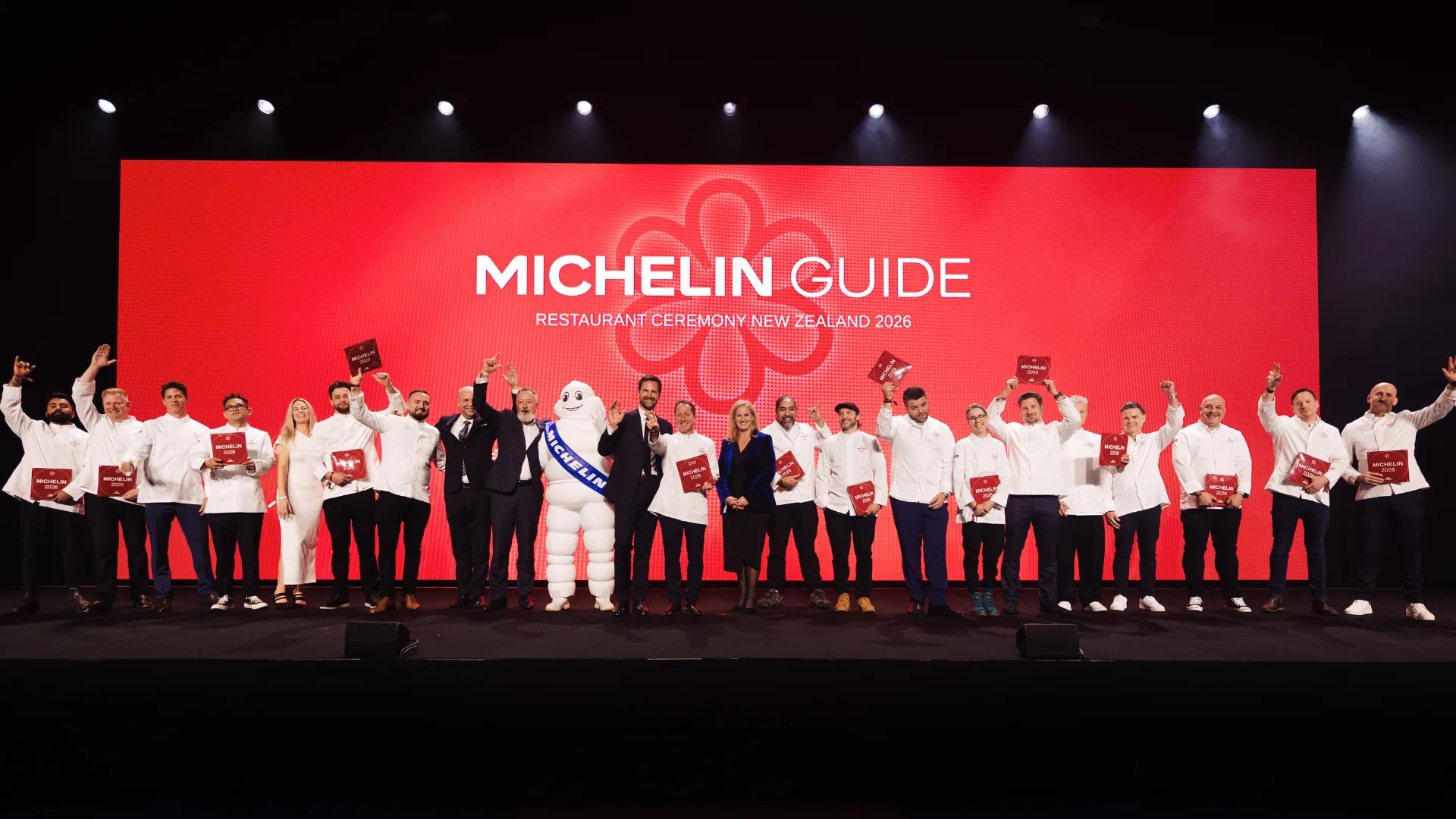 All of the recipients of Michelin stars New Zealand on the stage at the awards ceremony