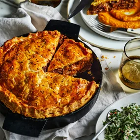 Thai red curry beef and mushroom pie with flaky pastry