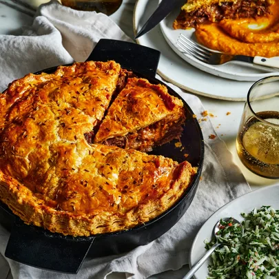 Thai red curry beef and mushroom pie with green coconut sambal