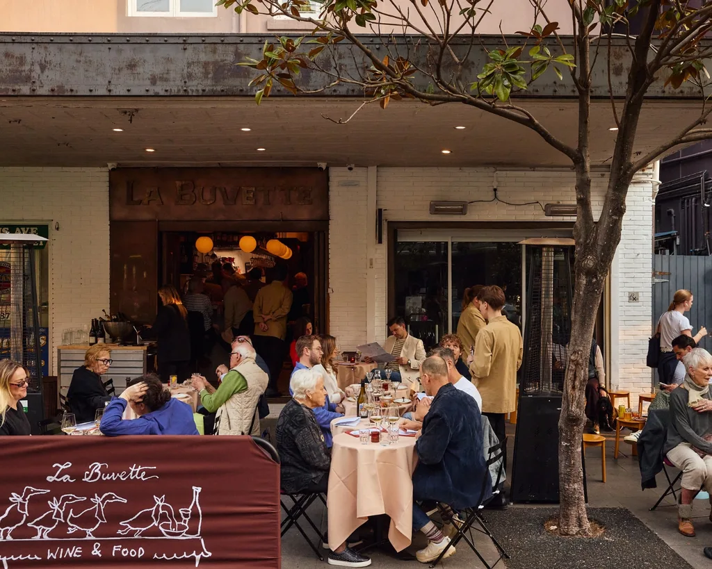Busy exterior of Sydney's new bar La Buvette