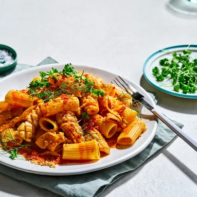 Rigatoni with squid, fennel and ’nduja