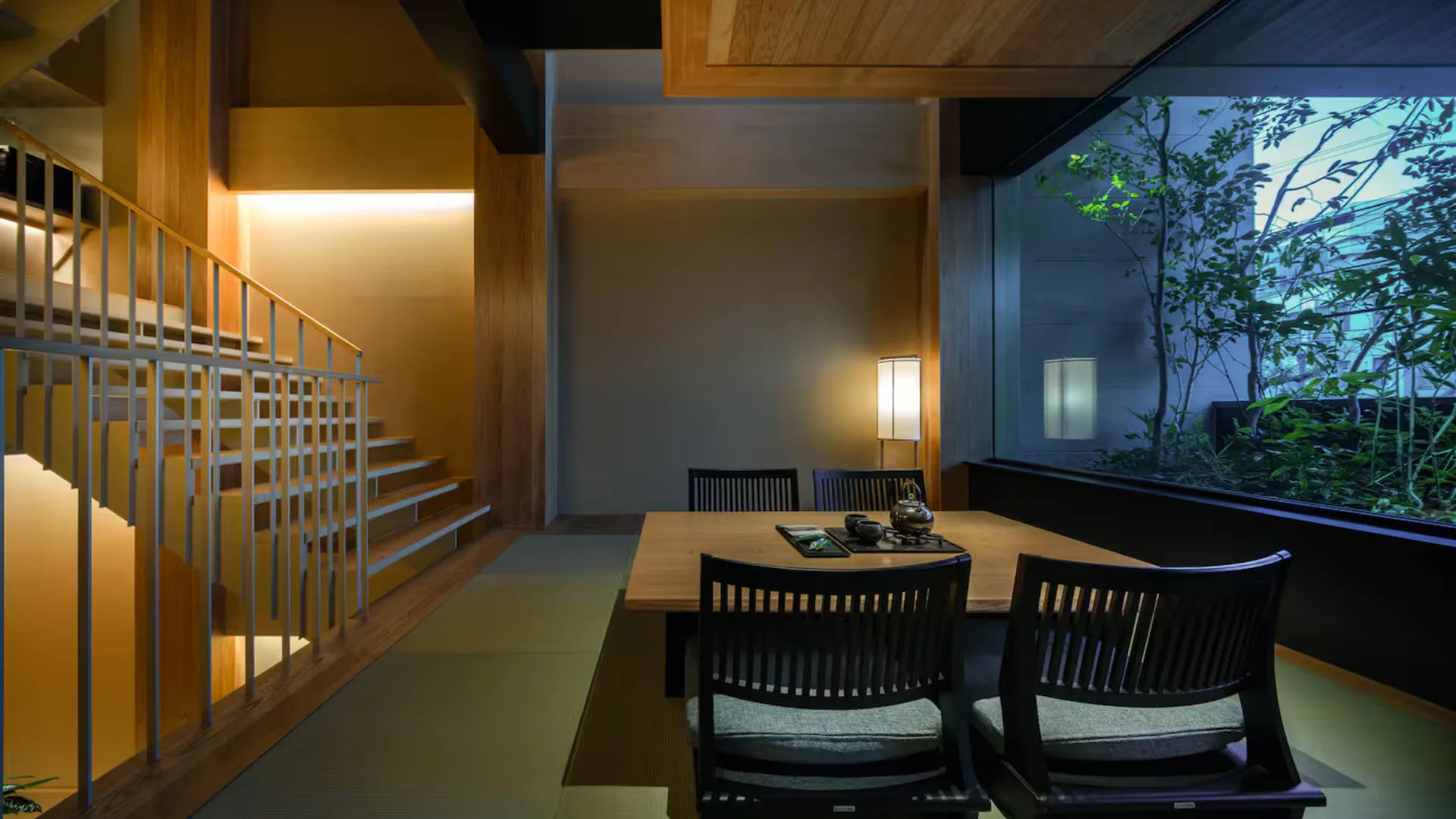 A newly built Japanese-style villa Airbnb surrounded by gardens and greenery