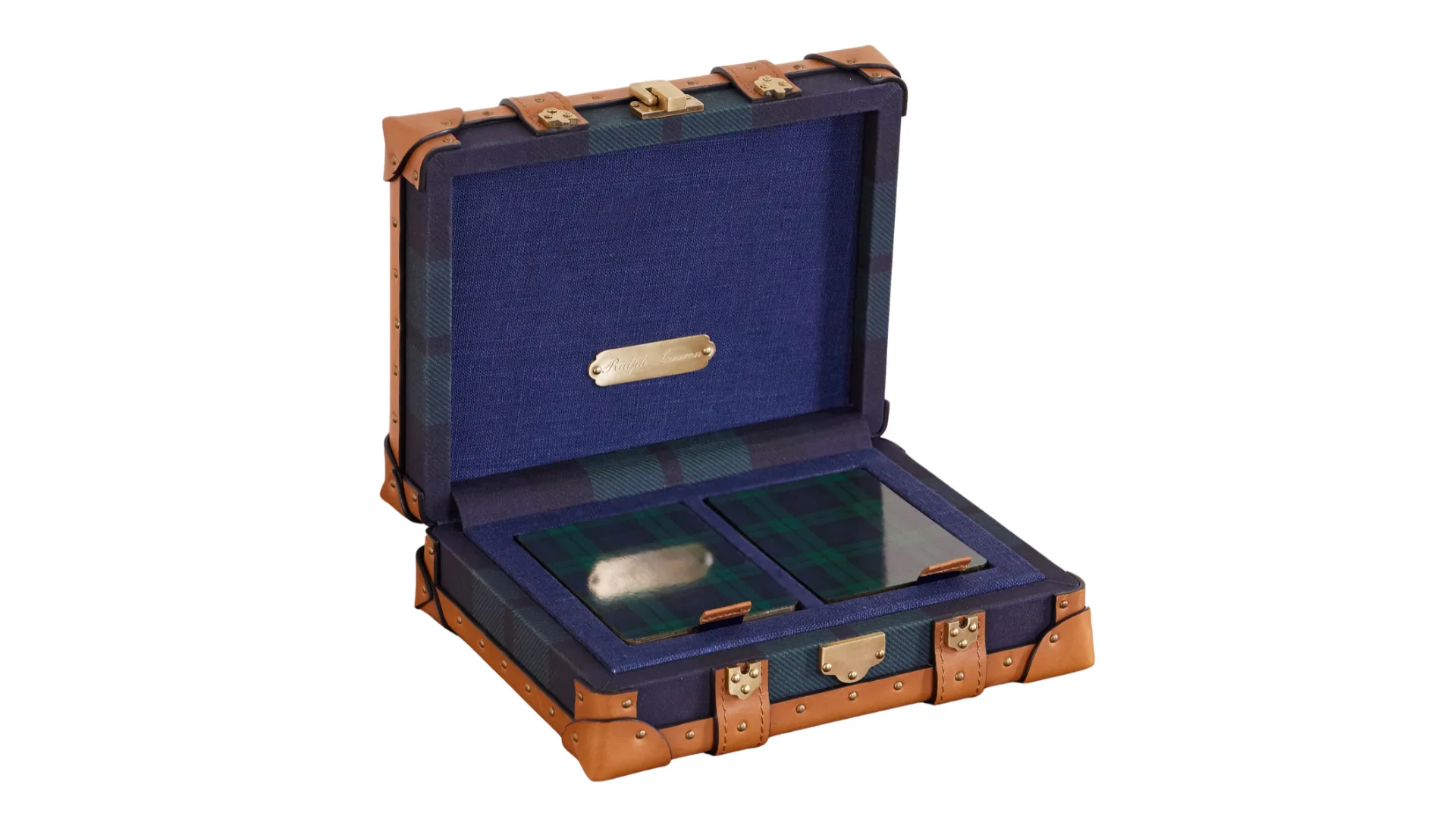 Ralph Lauren Home Sawyer Leather-Trimmed Checked Canvas Card Set