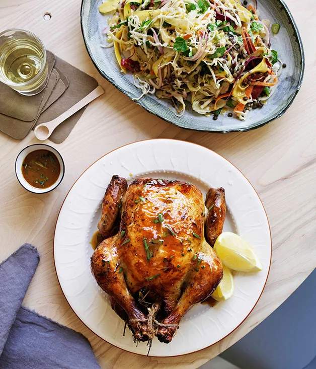 Warm slaw with green lentils