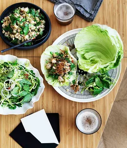 Prawn and pork larb with fragrant Savoy cabbage salad