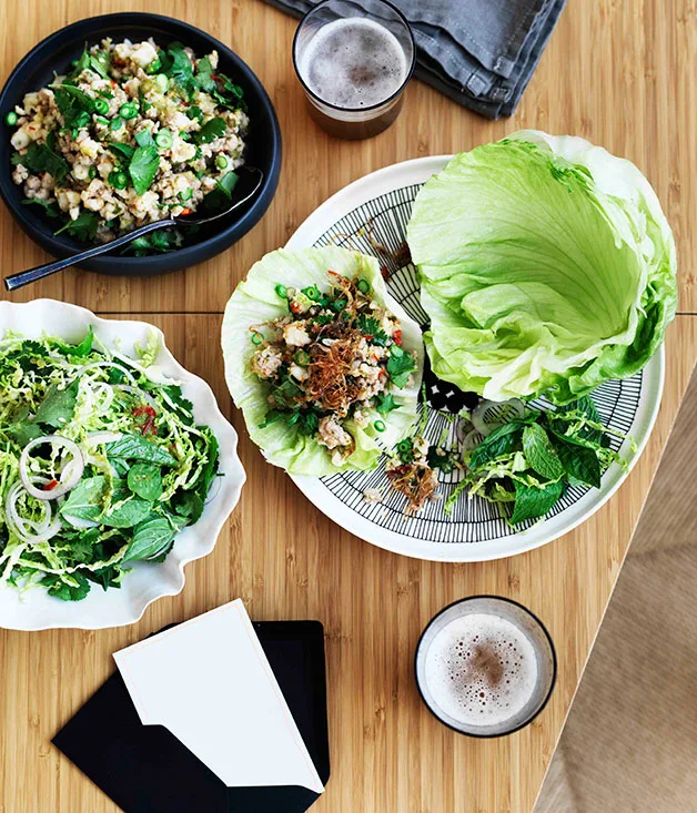 Prawn and pork larb with fragrant Savoy cabbage salad