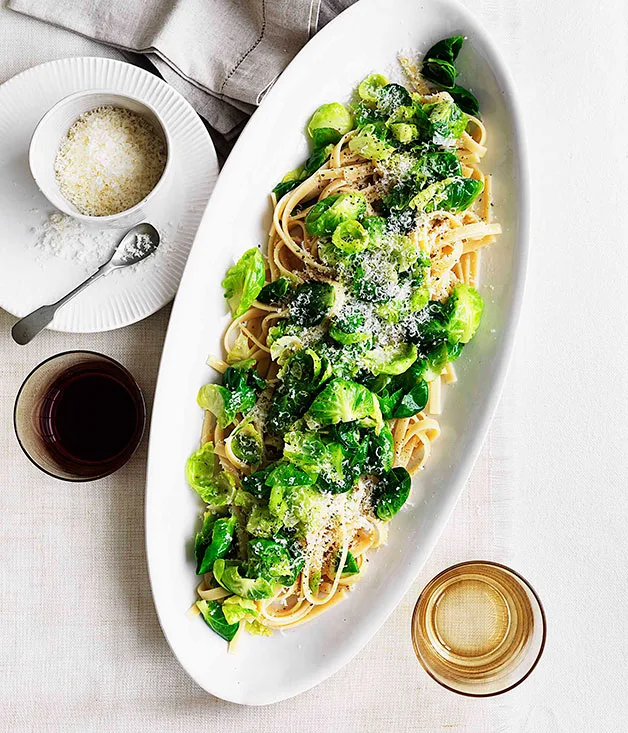 Fettuccine with Brussels sprouts, pecorino and garlic