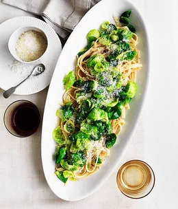 Fettuccine with Brussels sprouts, pecorino and garlic