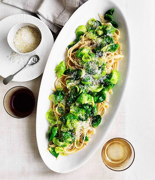 Fettuccine with Brussels sprouts, pecorino and garlic
