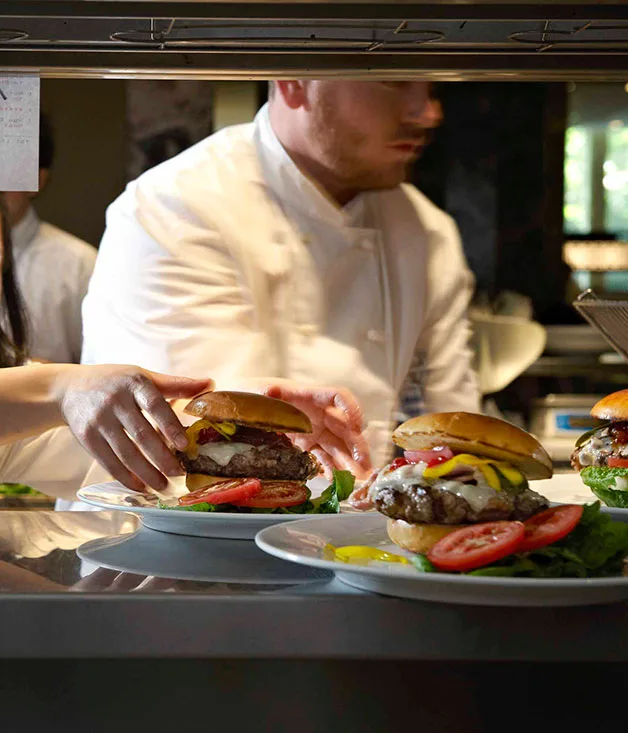 Rockpool Bar & Grill: Wagyu hamburger with bacon, Gruyère and Zuni pickle