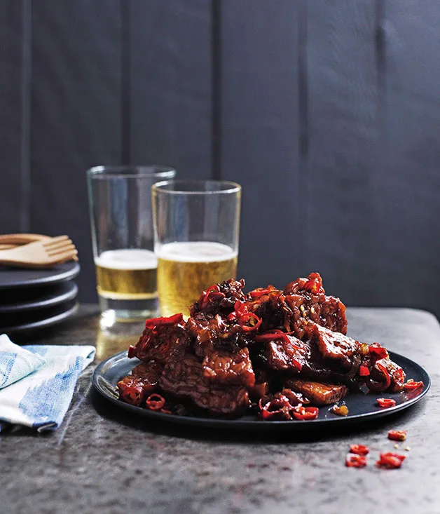 Hot spicy fried tempeh sambal (Sambal goreng tempe)
