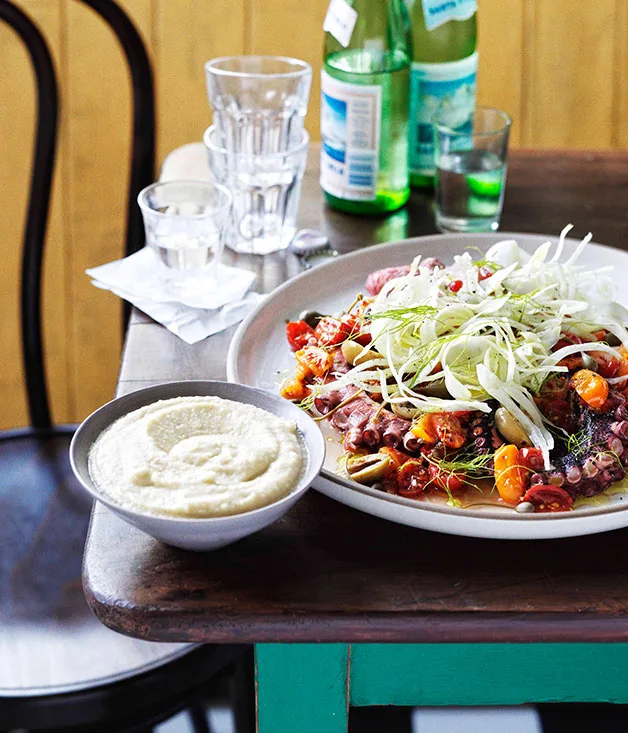 Slow-braised octopus with fennel pur&eacute;e