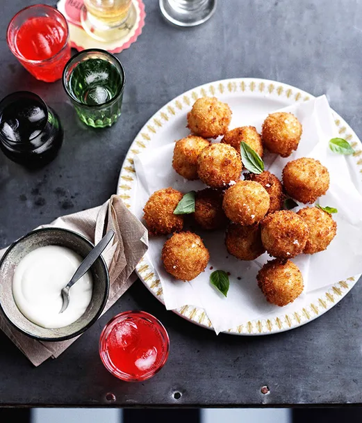 Provolone piccante arancini with thyme and garlic aioli