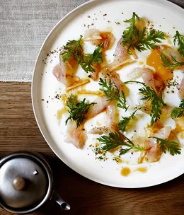 Andrew McConnell: John Dory, sea lettuce salt, sesame dressing and chrysanthemum