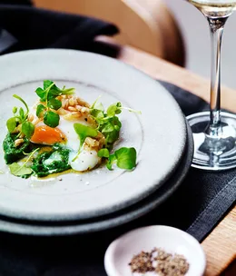 Poached egg and nettle sauce