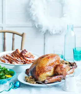 Roast turkey with dried fig and cracked wheat stuffing with Pedro Ximénez sauce