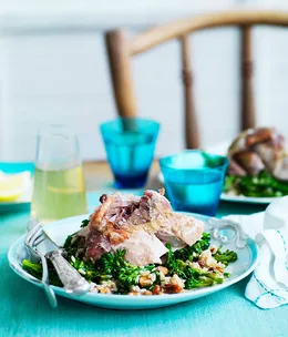 Braised turkey with brown rice and broccolini