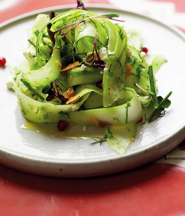 Shaved cucumber and pomegranate salad